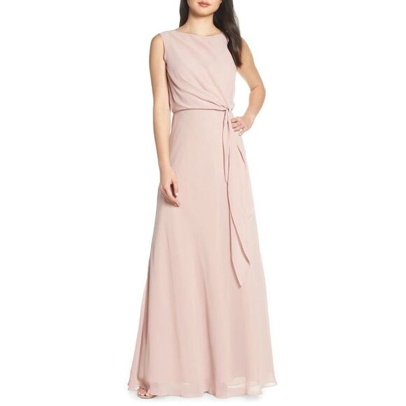 Jenny Yo Paltrow Overlay Chiffon Gown Maxi dress blush Pink Size 10 - Picture 11 of 16